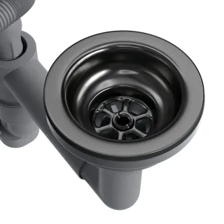 Сифон для одночашевой кухонной мойки с выпуском Reflexion Arno RX3001BL оружейная сталь