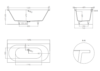 Ванна из искусственного камня Salini Ornella Axis Kit S-Stone 103523MRH 170x75см RAL снаружи