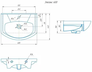Умывальник мебельный Runo Rosa Элеганс 60 (УТ000001013)