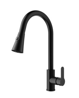 Смеситель для кухни Wonzon & Woghand WW-121E201L-MB с выдвижным изливом чёрный матовый