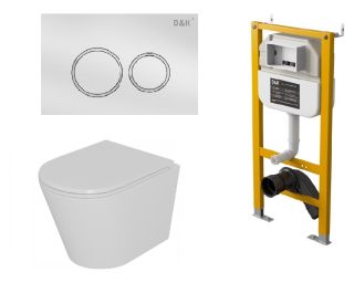 Комплект DQ Унитаз подвесной безободковый DT1026016, Инсталляция DI8050127, Клавиша смыва DB1529016, белый (DS1021616)