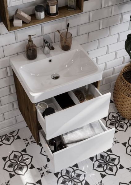 Тумба под раковину Акватон Сканди 55см белый/дуб рустикальный 1A251701SDZ90