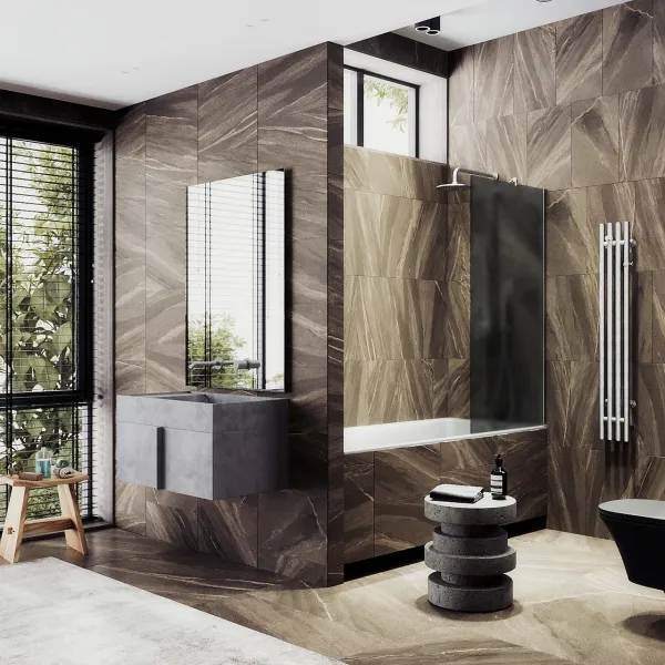 Шторка на ванну MaybahGlass MGV-86-5ш 60см хром матовый