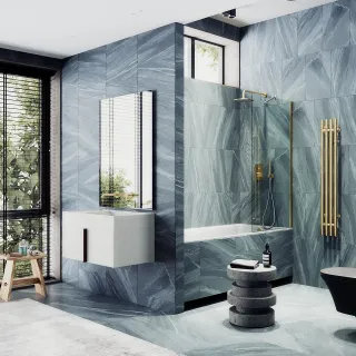 Шторка на ванну MaybahGlass MGV-61-3ш 50см золото