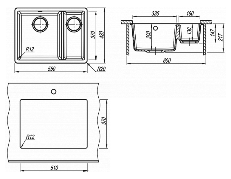 Кухонная мойка Florentina Вега 335/160 антрацит
