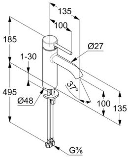 Смеситель для раковины Kludi Bozz чёрный матовый 382823976