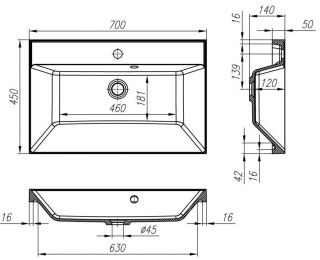 Раковина из искусственного мрамора Art&Max 70см AM-LAV-700-MR-FА