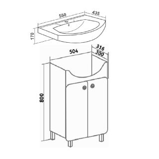 Тумба под раковину Runo  (под умывальник Элеганс 55) Капри 55 (УТ000003778)