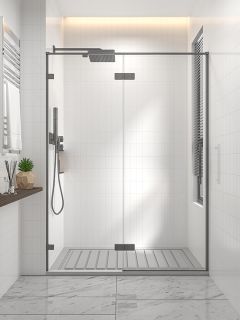 Душевая дверь распашная Veconi Premium Alassio GR, 1500х2000, брашированный графит, стекло прозрачное осветленное