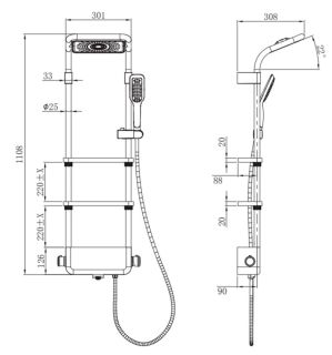 Душевая стойка AQUAme AQM8003B с термостатом чёрный матовый