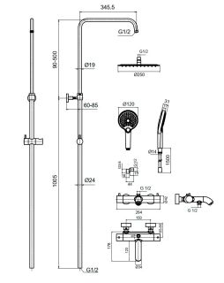 Душевая стойка AQUAme AQM8008MB с термостатом чёрный матовый