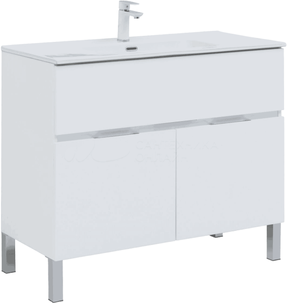 Тумба с раковиной Aquanet Алвита 100 напольная, белая матовая
