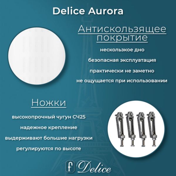 Ванна чугунная Delice Aurora DLR230603R-AS 150x70 с отверстиями под ручки и антискользящим покрытием