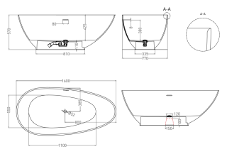 Ванна из искусственного камня Salini Paola S-Stone 101511SMRH 160x77см RAL снаружи