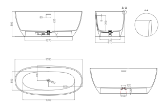 Ванна из искусственного камня Salini Alda S-Sense 101912GRF 170x80см RAL полностью