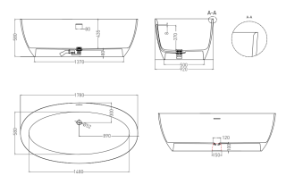Ванна из искусственного камня Salini Alda S-Sense 101911G 178x92см белый глянцевый