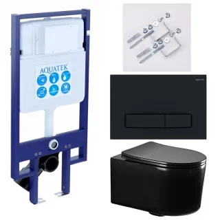 Комплект SET AQUATEK МИЯ-MB-025 4в1 унитаз с инсталляцией кнопкой и сиденьем микролифт