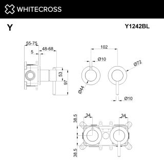 Смеситель скрытого монтажа на 2 потребителя WHITECROSS Y Y1242GM оружейная сталь