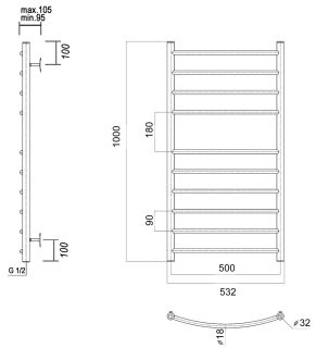 Полотенцесушитель водяной Domoterm Калипсо П10 500x1000 хром