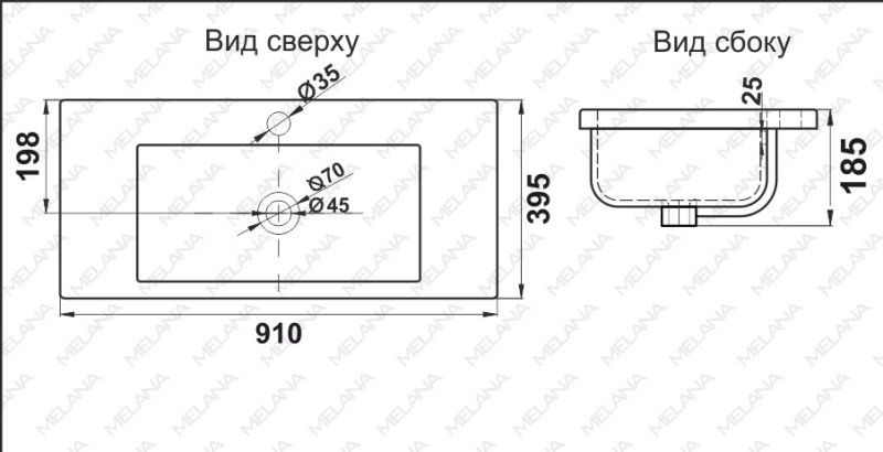 Раковина Melana 9393 (S90)-805 91см белый