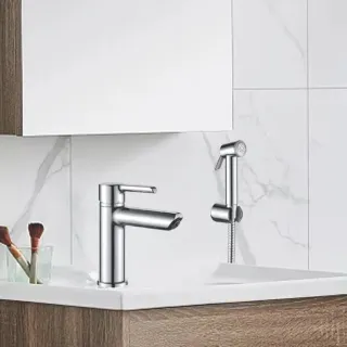 Смеситель для раковины с гигиеническим душем Shevanik S6071 хром