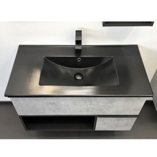 Comforty Тумба-умывальник Франкфурт 90 см 00-00006503 бетон светлый с черной раковиной