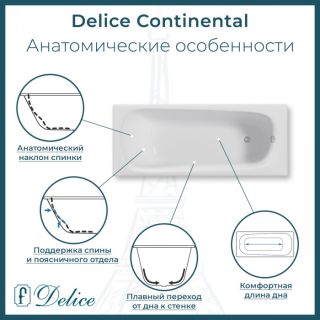 Ванна чугунная Delice Continental DLR230612R 150x70 с отверстиями под ручки