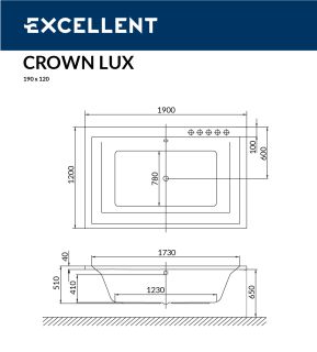 Ванна акриловая Excellent Crown Lux WAEX.CRO19WH 190 х 120 см