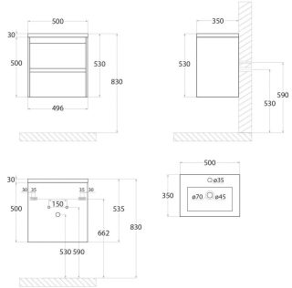 Подвесная тумба под раковину Art&Max Family 50см цемент Family-500-2C-SO-CV
