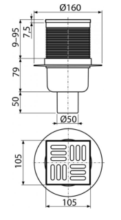 Сливной трап AlcaPlast 105 ? 105/50мм решетка - хром APV2