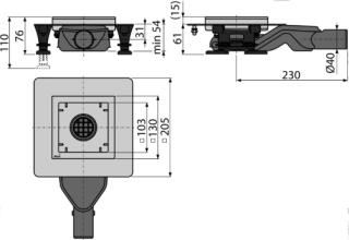 Сливной трап AlcaPlast 130?130мм из нержавеющей стали без решетки APV110
