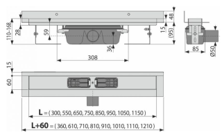 Душевой лоток AlcaPlast с порогами для цельной решетки и фиксированным воротником к стене 65см хром APZ16-650