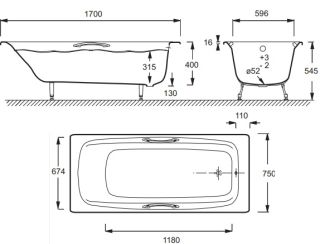 Чугунная ванна Jacob Delafon DIAPASON E2926-00 с отверстиями для ручек 170x75