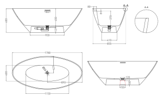 Ванна из искусственного камня Salini Diva S-Stone 102221MRH 178x85см RAL снаружи