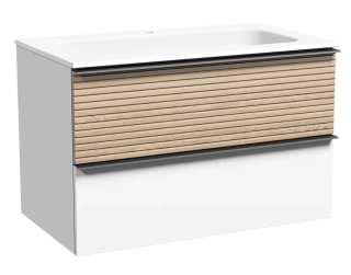 Подвесная тумба под раковину Sancos Delta DL80W 80см дуб светлый/белый