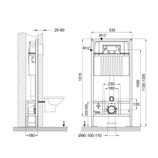 SET Инсталляция Sava Free Standing+клавиша смыва белый глянец + хром глянец квадр. SMART