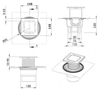 Душевой трап Berges Zentrum Antik 091465 15см хром глянец