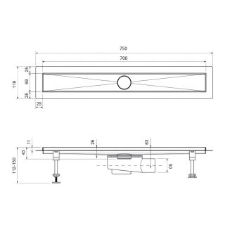 Душевой лоток Timo Drain System DS230207/17 70см с двусторонней панелью plate под плитку золото матовое