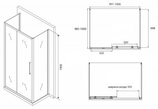 Душевой уголок ABBER Schwarzer Diamant 100x100см AG30100BH-S100B-S100B