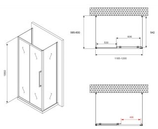 Душевой уголок ABBER Schwarzer Diamant AG30120BH-S60B-S60B 120x60см чёрный