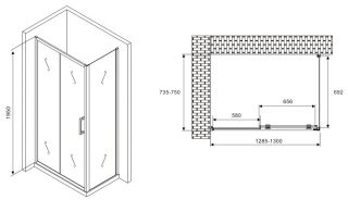 Душевой уголок ABBER Schwarzer Diamant AG30130B-S75B 130x75см чёрный