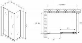 Душевой уголок ABBER Schwarzer Diamant AG301405-S1005 140x100см хром