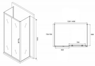 Душевой уголок ABBER Schwarzer Diamant AG30140B-S75B-S75B 140x75см чёрный