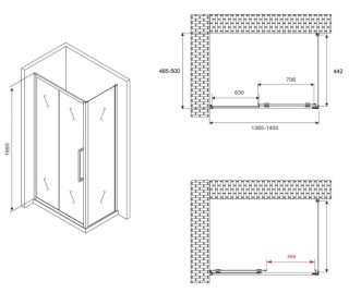 Душевой уголок ABBER Schwarzer Diamant AG30140BH-S50B 140x50см чёрный