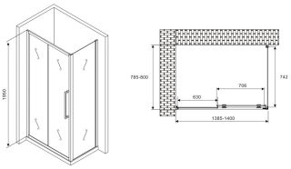 Душевой уголок ABBER Schwarzer Diamant AG30140MH-S80M 140x80см хром