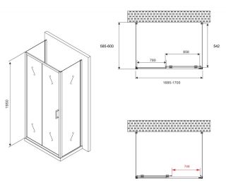 Душевой уголок ABBER Schwarzer Diamant AG30170B-S60B-S60B 170x60см чёрный