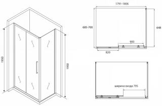 Душевой уголок ABBER Schwarzer Diamant 180x70см AG30180BH-S70B
