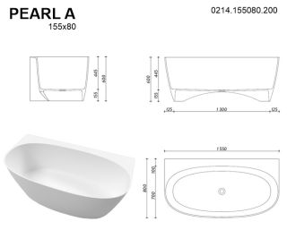 Ванна из искусственного камня Whitecross Pearl A 0214.155080.200 150x80см белый матовый