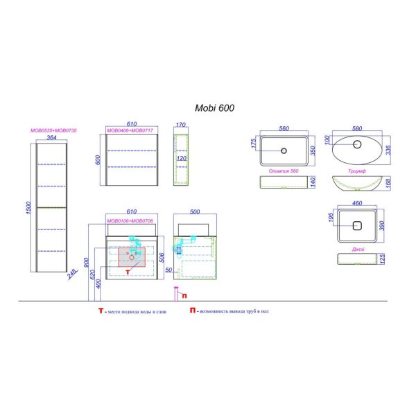 Aqwella Mobi комплект боковин зеркального шкафа, цвет бетон светлый, 17 см