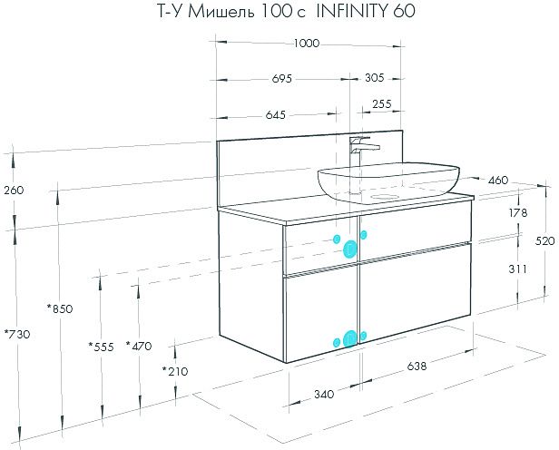 Тумба под раковину Акватон Мишель 100см дуб эндгрейн/белый 1A244101MIX40